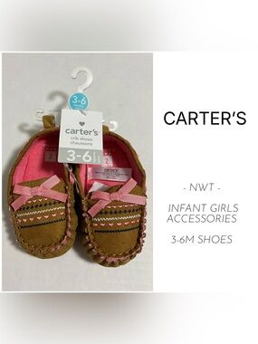 CARTER’S - 3/6M - NWT - INFANT GIRLS PINK TAN MOCCASIN  SHOES